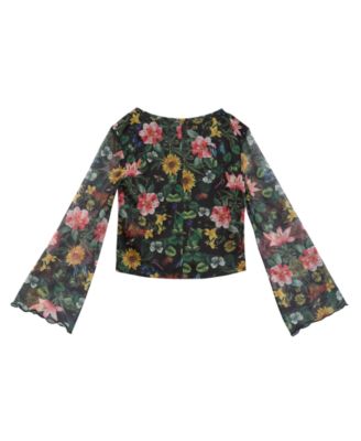 Big Girls Printed Mesh Long Sleeve Top