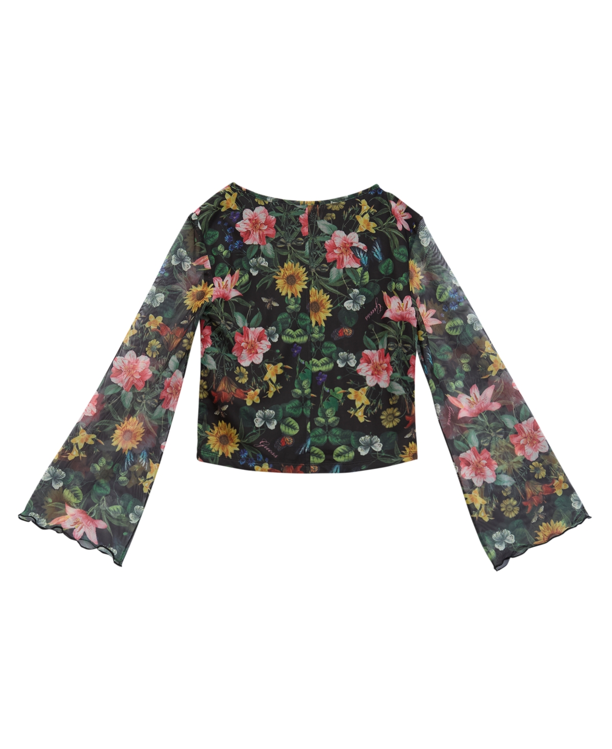 Guess Big Girls Printed Mesh Long Sleeve Top In Black