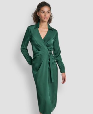 Women's Long Sleeve Surplice Midi Wrap Dress