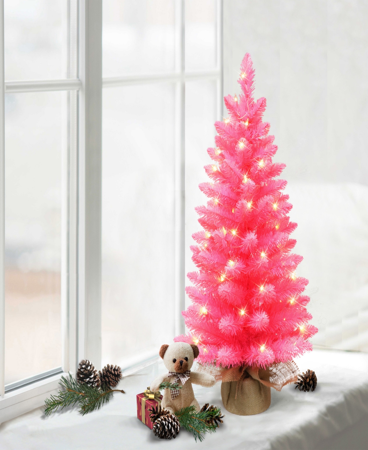 3' Pre-Lit Fashion Tree with 50 Underwriters Laboratories Clear Incandescent Lights and Burlap Base, 97 Tips