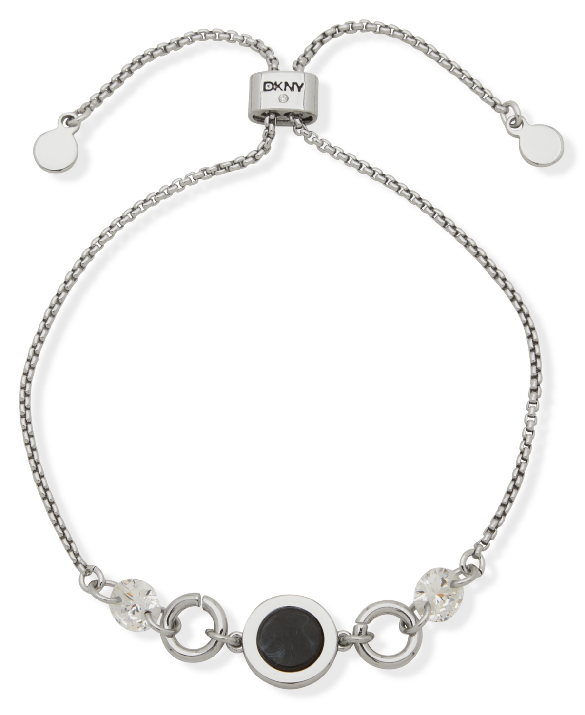 Dkny Silver-tone Dynamic Open Inlay Black Jet Slider Bracelet In Metallic
