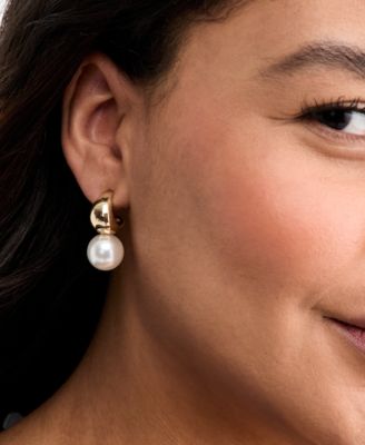 Imitation Pearl Charm Hoop Earrings, Macy's Exclusive