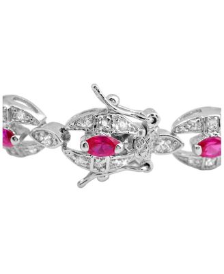 Cubic Zirconia Sterling Silver Red Cubic Zirconia Link Fashion Bracelet