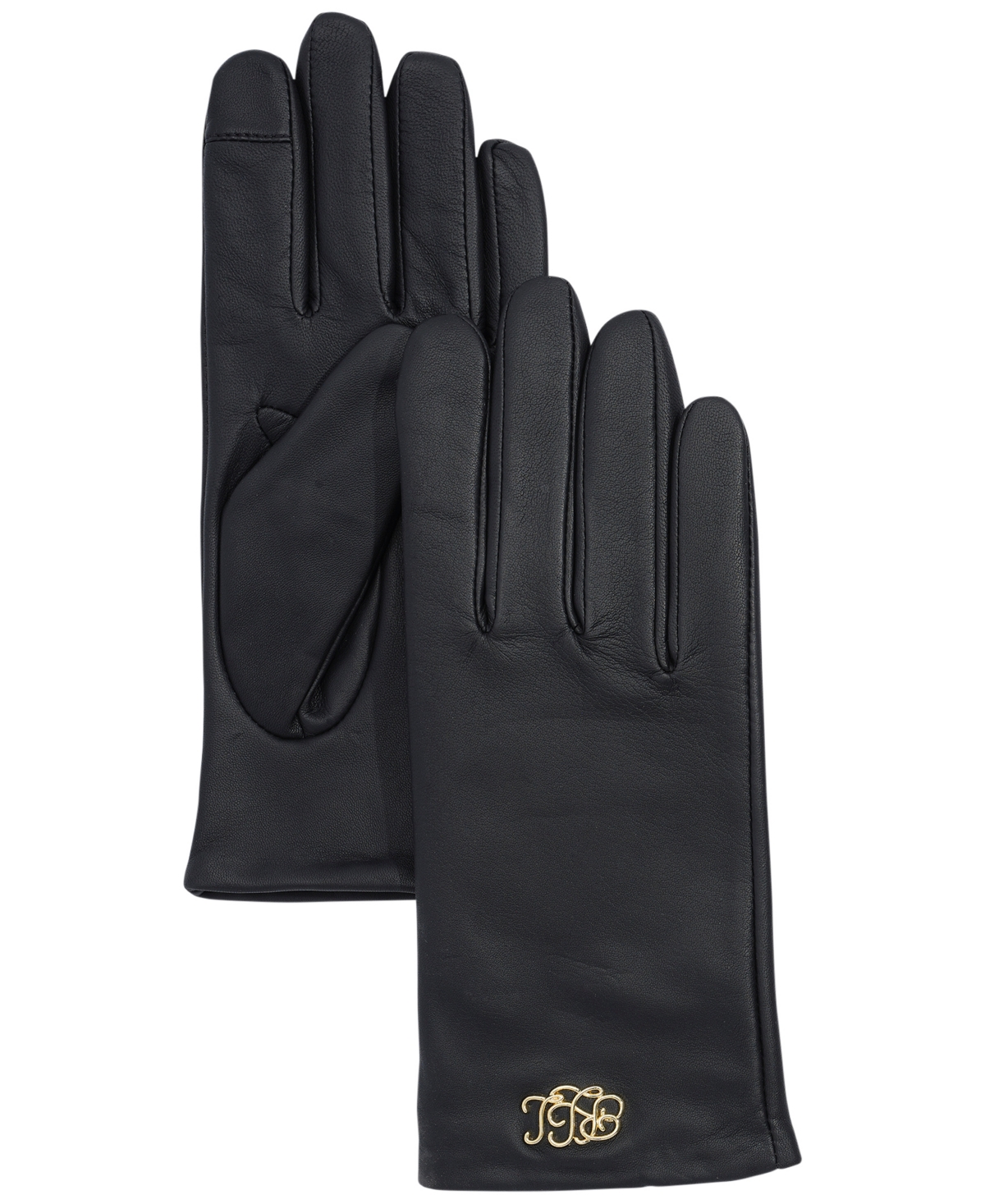 Ralph Lauren Metallic Leather Gloves In Black