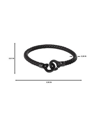 Men's Braided Leather Bracelet with Matte Black Hook Clasp - 8.5''