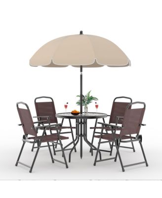 6 Pieces Patio Dining Set with Umbrella, Outdoor Furniture Set with 4 Folding Dining Chairs