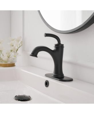 Single Handle Bathroom Faucet For One Hole with 3 Holes Deck Plate and Metal Drain In Matte Black