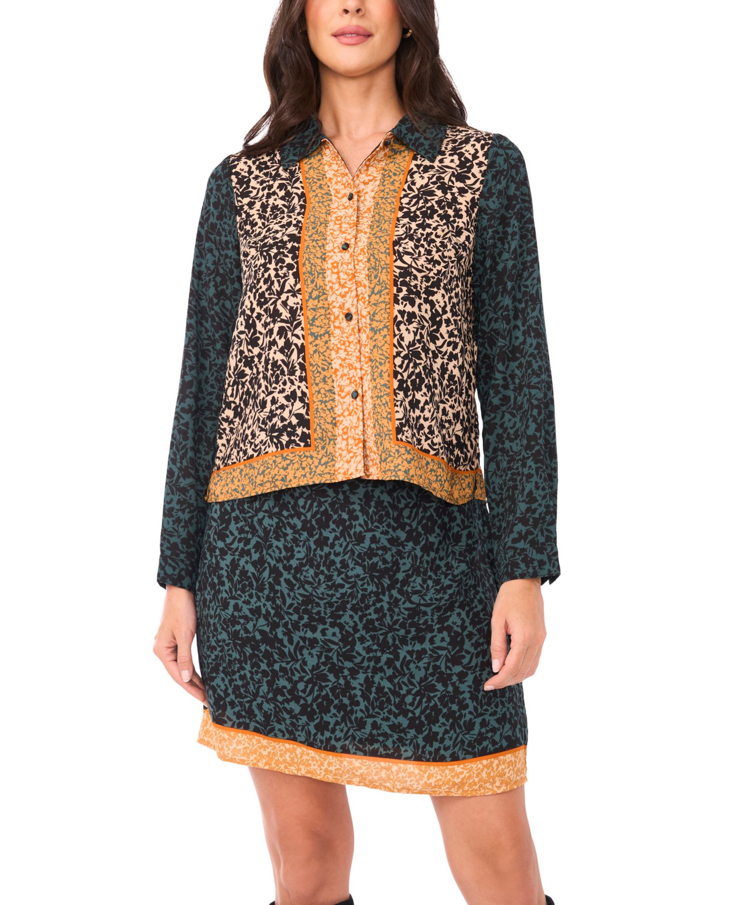 Women's Cropped Collar Button Down Top