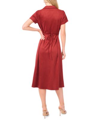 Women's Faux-Suede Tie-Back Button-Down Dress