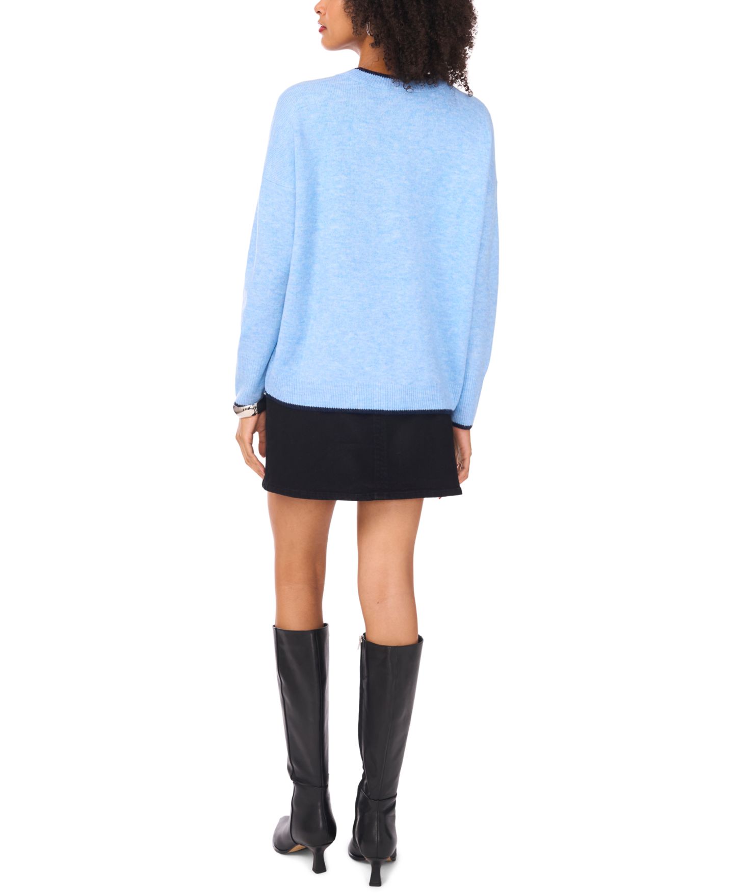 Женский свитер Vince Camuto Tipped Crewneck, цвет: Синий меланжевый / Тёмно-синий — фото 4