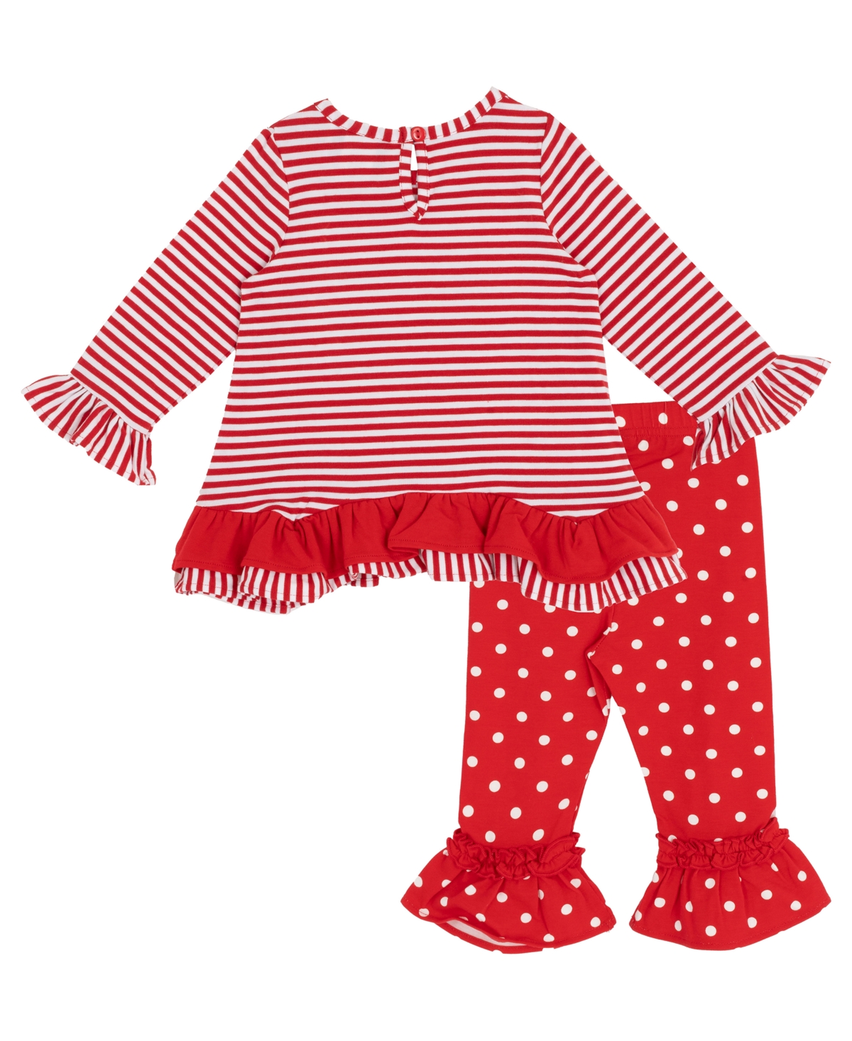Rare Editions Baby Girl 2-piece Reindeer Applique Top And Polka Dots Leggings Set In Red
