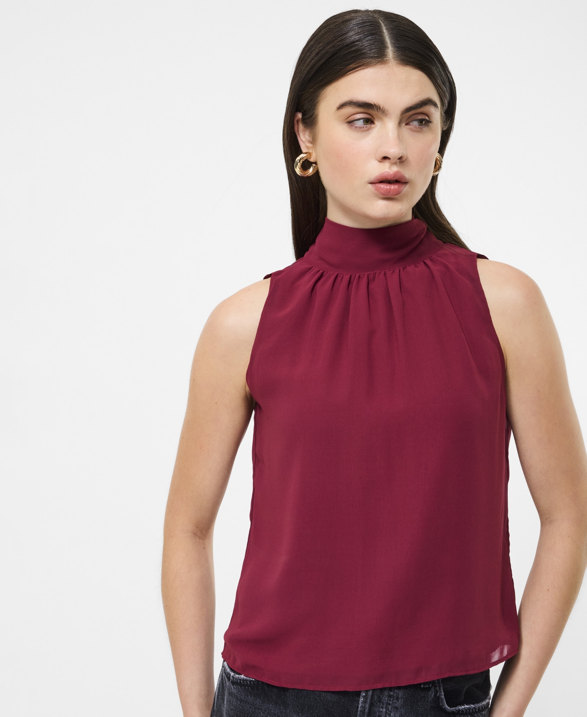 French Connection Marina Chiffon Top In Burgundy