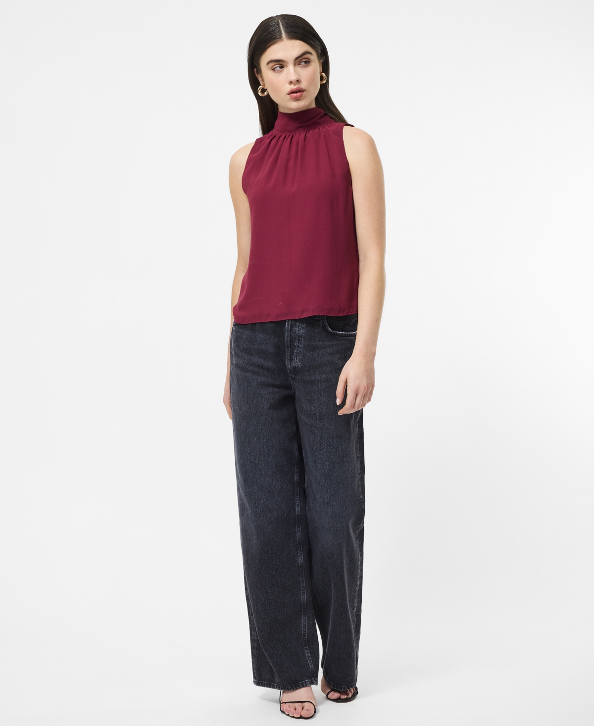 French Connection Marina Chiffon Top In Burgundy
