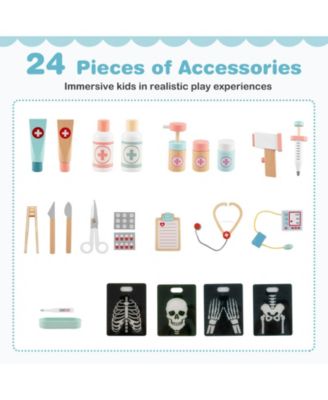 Wooden Doctor Play Set with Clock Sink Eye Chart ECG Monitor Exam Area Storage