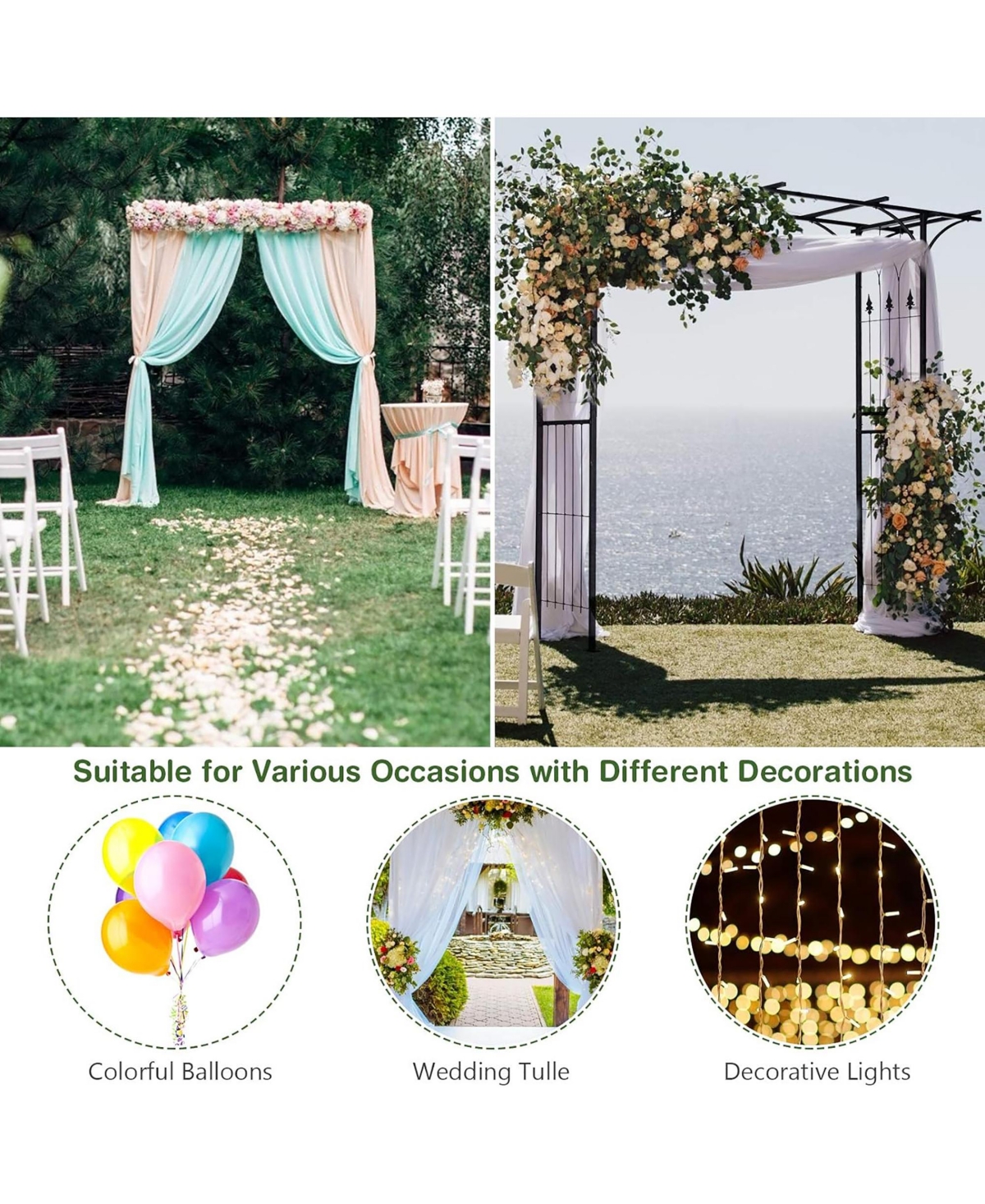Gymax Outdoor Garden Arch Flowers Climbing Plants Trellis Metal Wedding Archway