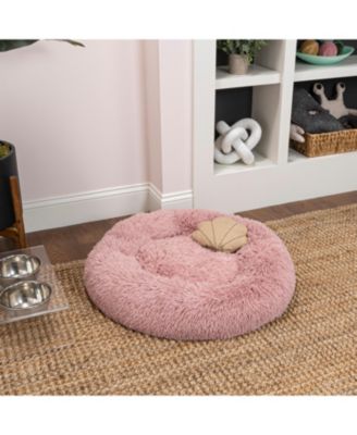 Maisie Bohemian Glam Faux Fur Round Fluffy Calming Donut Pet Bed with Washable Cover