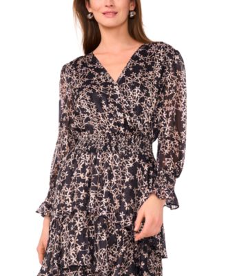 Women's Long Sleeve V-Neck Midi Dress