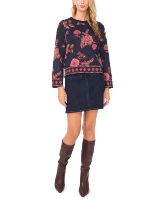 Women's Floral Jacquard Crewneck Blouse