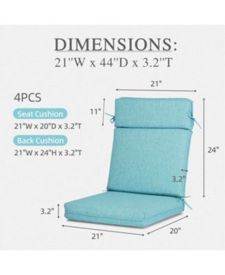 Outdoor High Back Dining Chair Cushion with Ties and Zipper, 44"x21"x3.2", Set of 4