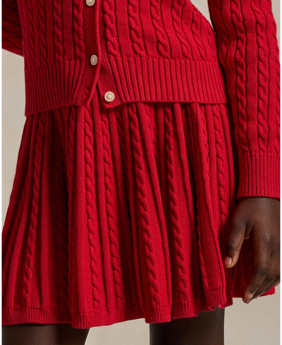 Polo Ralph Lauren Girls 7-16 2-piece Cotton Polo Cardigan Sweater And Skirt Set In Red
