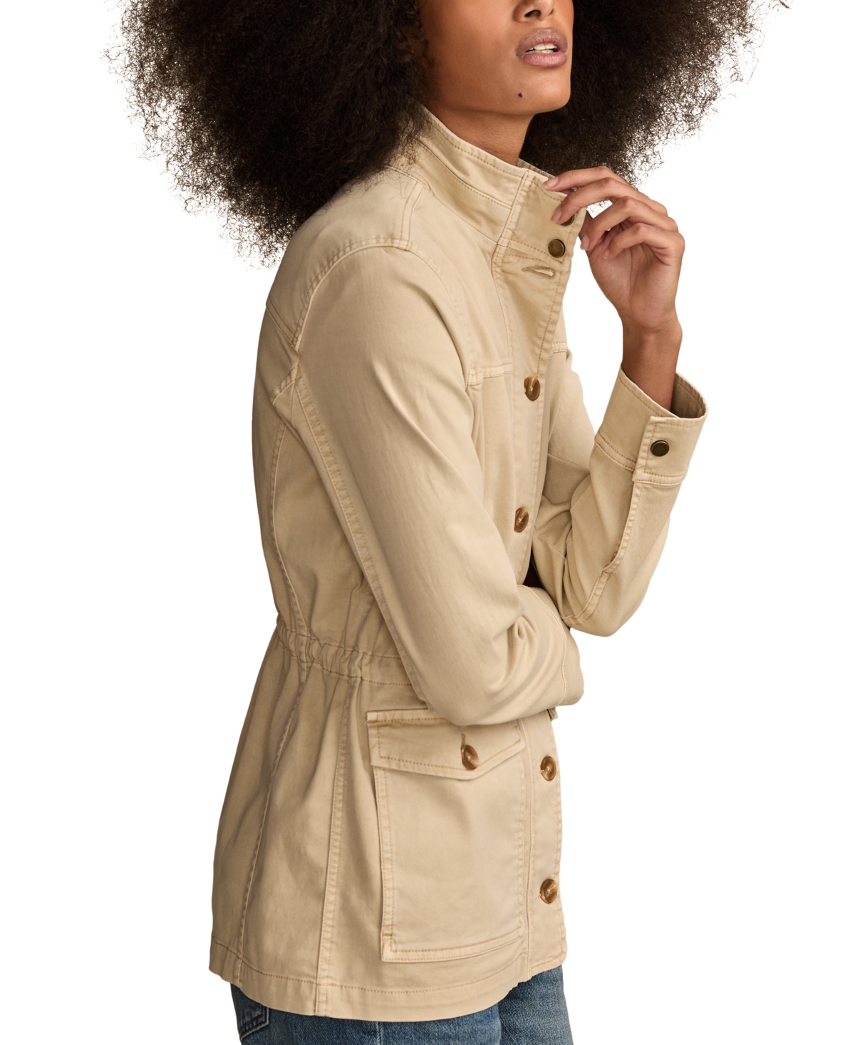 Lucky Brand Women's Zipper And Button Cargo Jacket In Gray