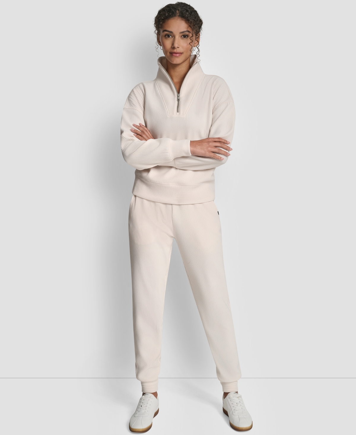 Dkny Women's Tech Ottoman Half-zip Mock Neck Sweatshirt In Neutral