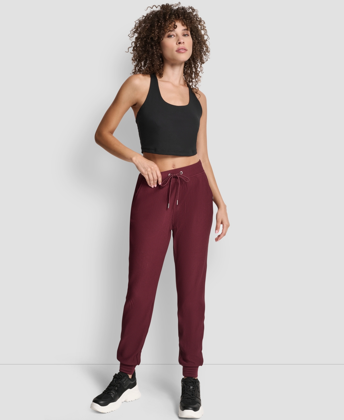 Dkny Women's Tech Ottoman Cuffed High Rise Joggers In Burgundy