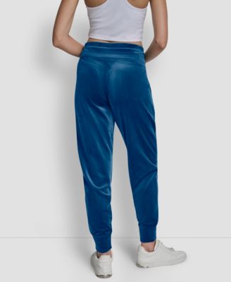 Women's Platinum Velour Rhinestone Logo Slim Fit Joggers