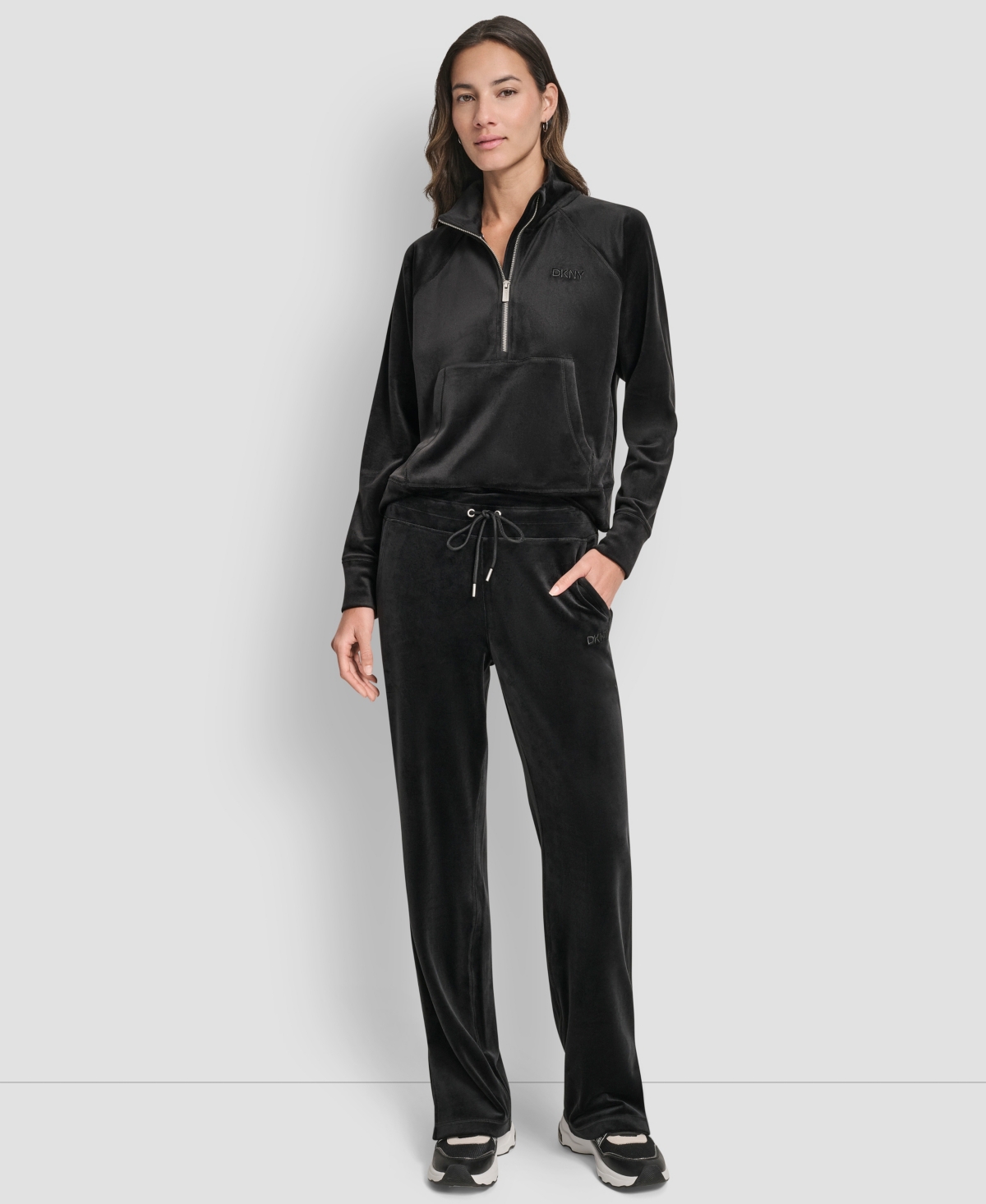 Dkny Women's Hd Embroidery Logo Slit Track Pants In Black