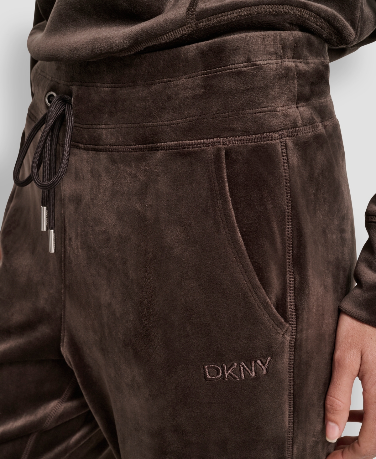 Dkny Women's Hd Embroidery Logo Slit Track Pants In Brown