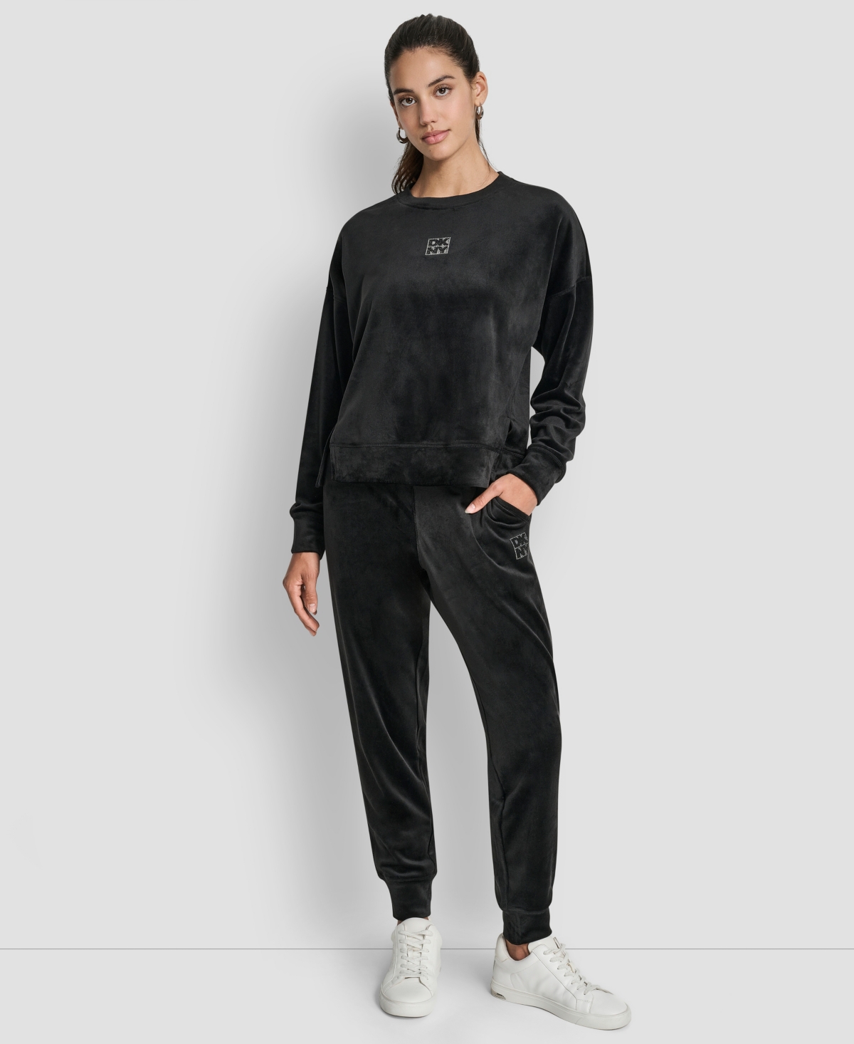 Dkny Women's Stacked Logo Mid-rise Slim-fit Joggers In Black