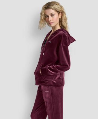 Women's Platinum Velour Rhinestone Logo Full-Zip Hoodie