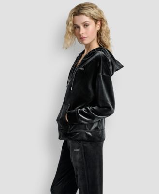 Women's Platinum Velour Rhinestone Logo Full-Zip Hoodie