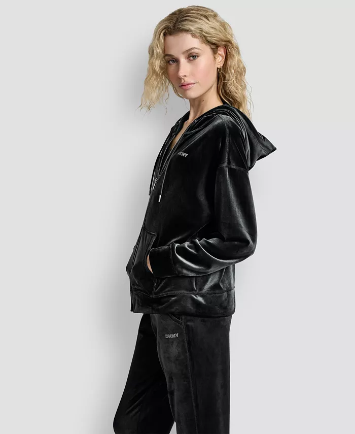 Women's Platinum Velour Rhinestone Logo Full-Zip Hoodie - thumbnail 7