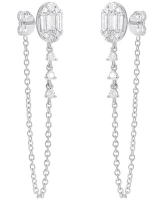 Diamond Baguette & Round Drop Earrings (1 ct. t.w.) in 14K White Gold