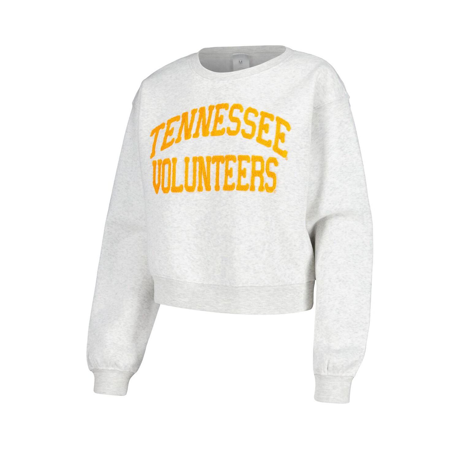 Women's Oatmeal Tennessee Volunteers Core Chenille Cropped Pullover Sweatshirt