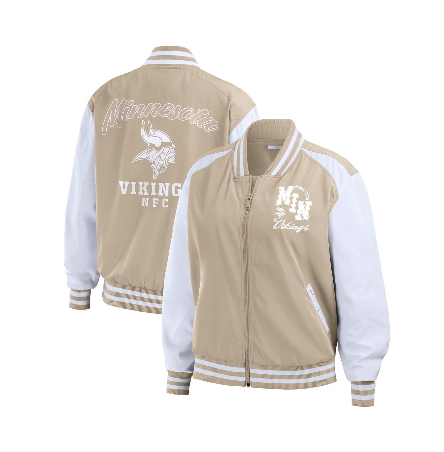 Женская куртка WEAR by Erin Andrews Tan Minnesota Vikings Tonal Full-Zip Bomber — фото 1
