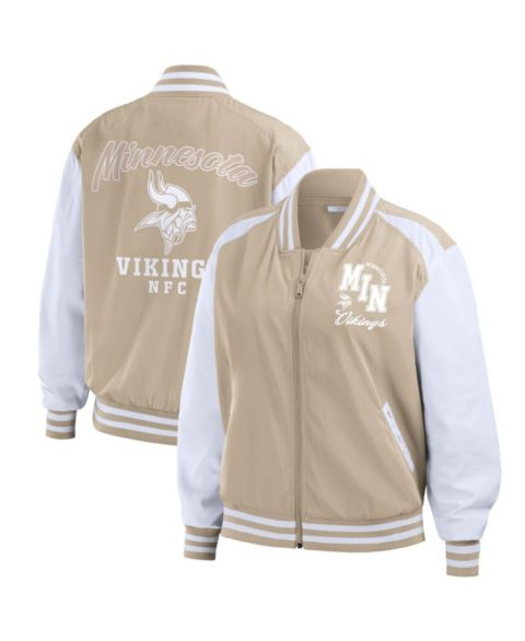 Женские куртки WEAR by Erin Andrews Women's Tan Minnesota Vikings Tonal Full-Zip Bomber Jacket