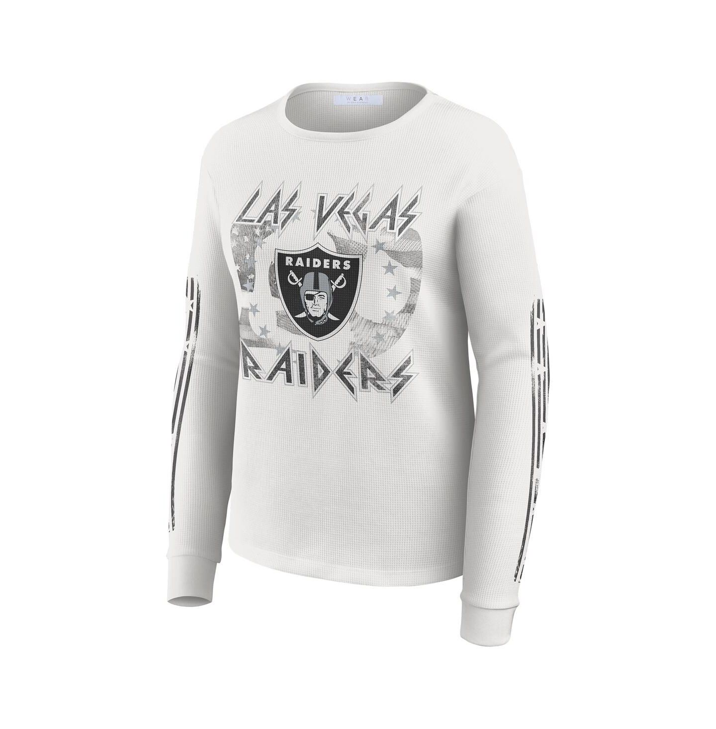 Женская футболка WEAR by Erin Andrews White Las Vegas Raiders Graphic Waffle Long-Sleeve — фото 2