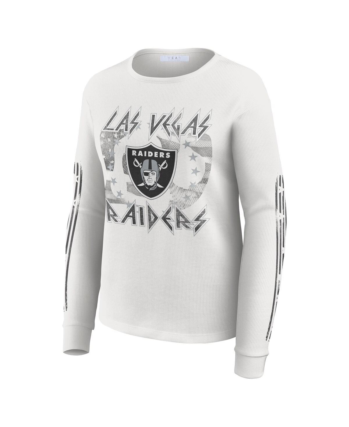 Wear By Erin Andrews Women's White Las Vegas Raiders Graphic Waffle Long-sleeve T-shirt In White