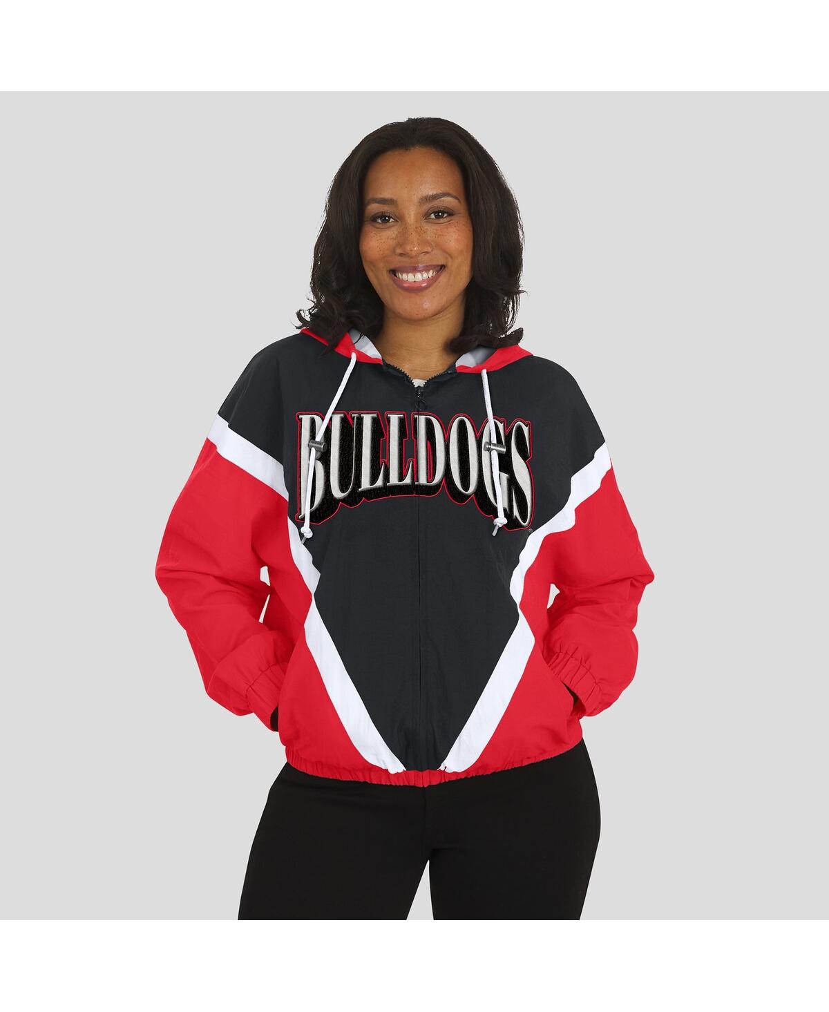 Wear By Erin Andrews Women'sred/black Georgia Bulldogs Color Block Full-zip Hoodie Windbreaker Jacket In Multi