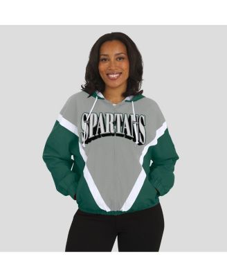 Women's Green/Gray Michigan State Spartans Color Block Full-Zip Hoodie Windbreaker Jacket