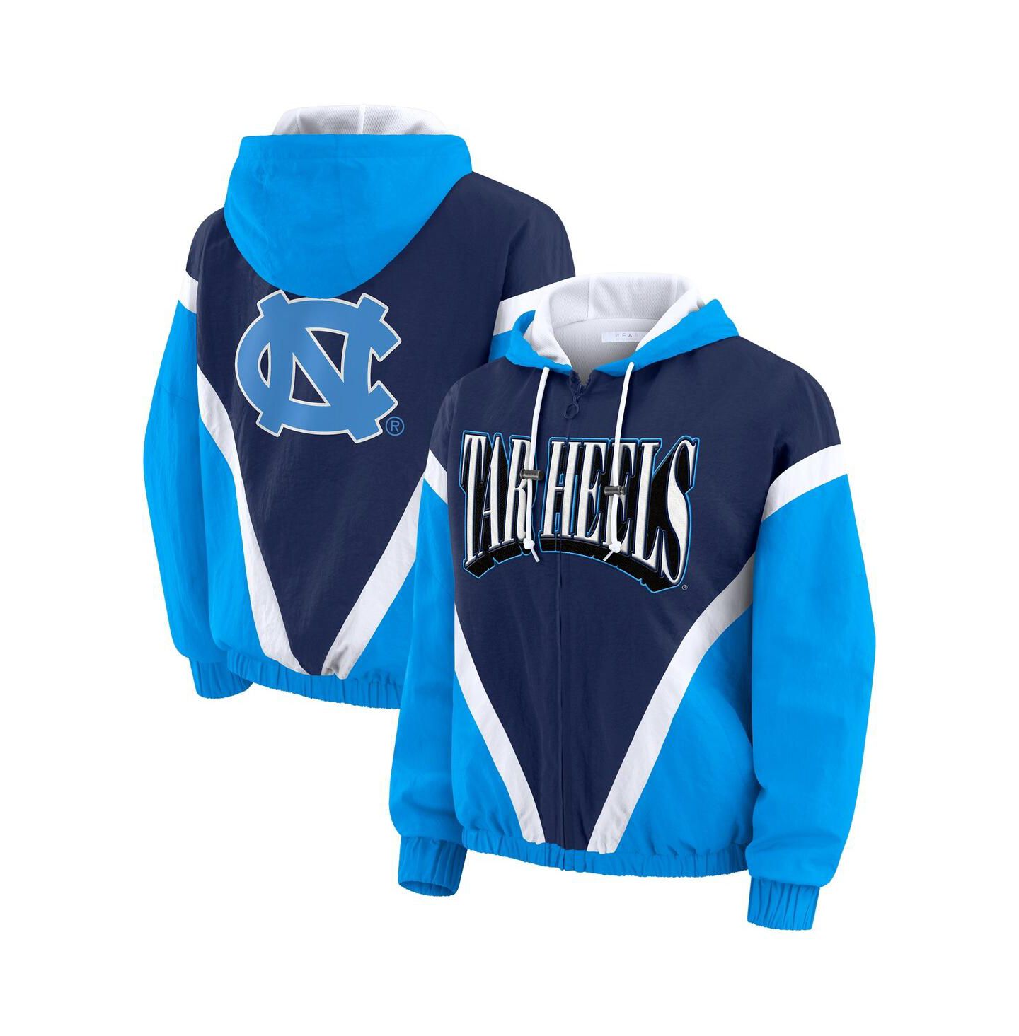 Женские худи WEAR by Erin Andrews Blue/Navy North Carolina Tar Heels Color Block Full-Zip Windbreaker Jacket — фото 1