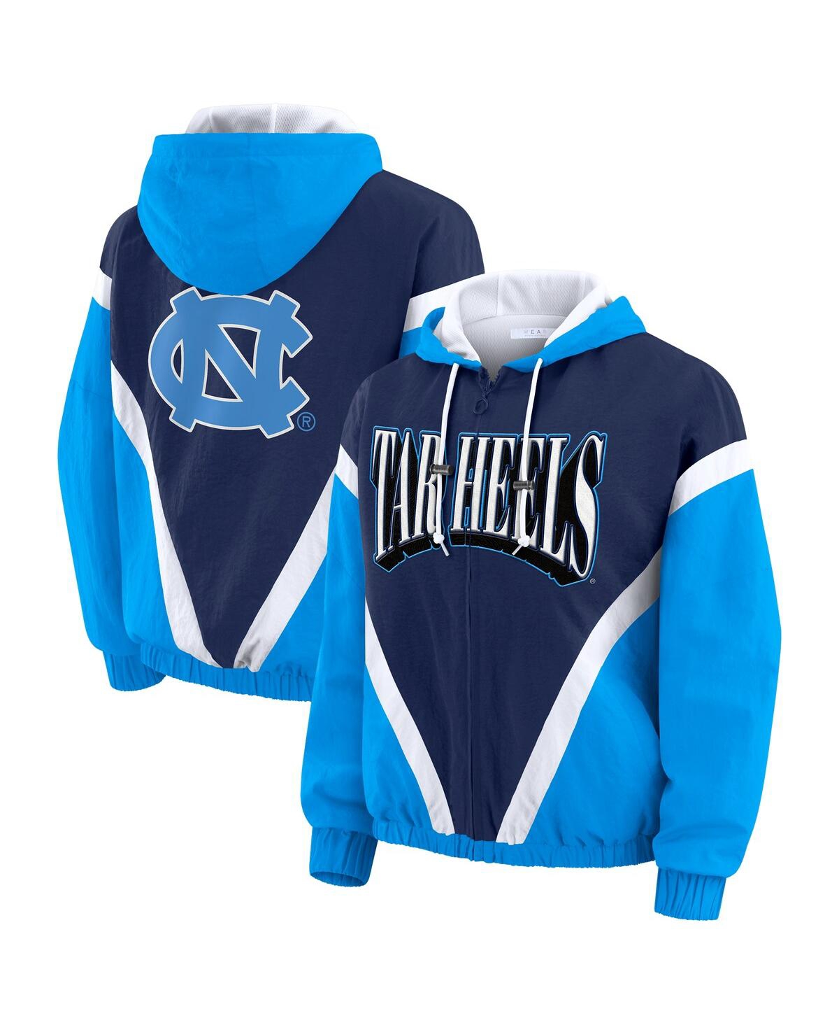 Wear By Erin Andrews Women'sblue/navy North Carolina Tar Heels Color Block Full-zip Hoodie Windbreaker Jacket In Blue