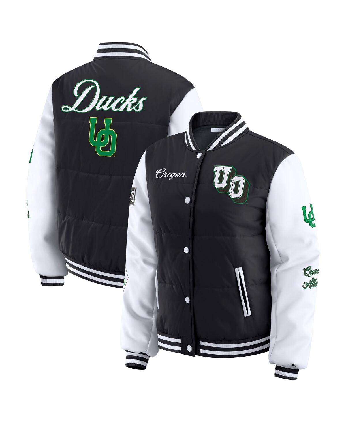 Wear By Erin Andrews Women'sblack Oregon Ducks Varsity Puffer Jacket In Black