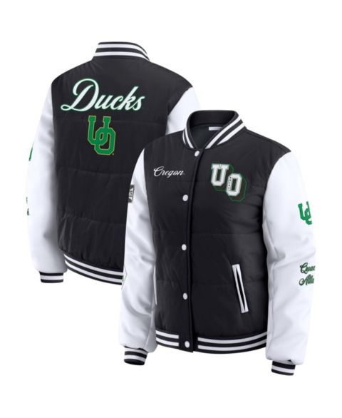 Женские куртки WEAR by Erin Andrews Women's Black Oregon Ducks Varsity Puffer Jacket