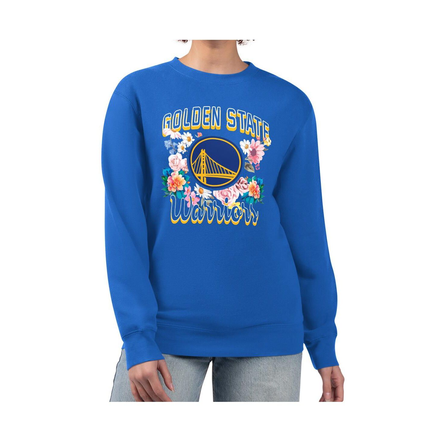 Женская толстовка G-III 4Her by Carl Banks Royal Golden State Warriors Flowers Team Logo Graphic Fleece Crewneck Pullover — фото 1