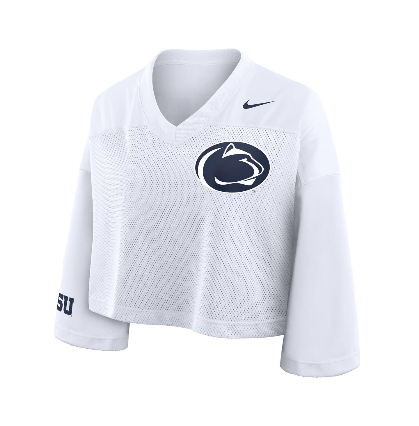 Женское джерси Nike Women's White Penn State Nittany Lions Cropped Mesh Dri-FIT Fashion Jersey — фото 2