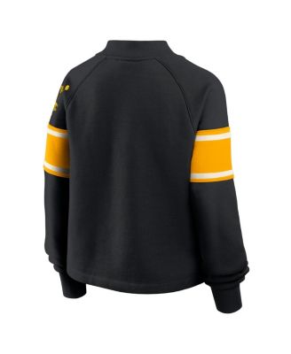 Women's Black Pittsburgh Steelers Oversized Hometown Toss Sweep Mock Neck Pullover Hoodie