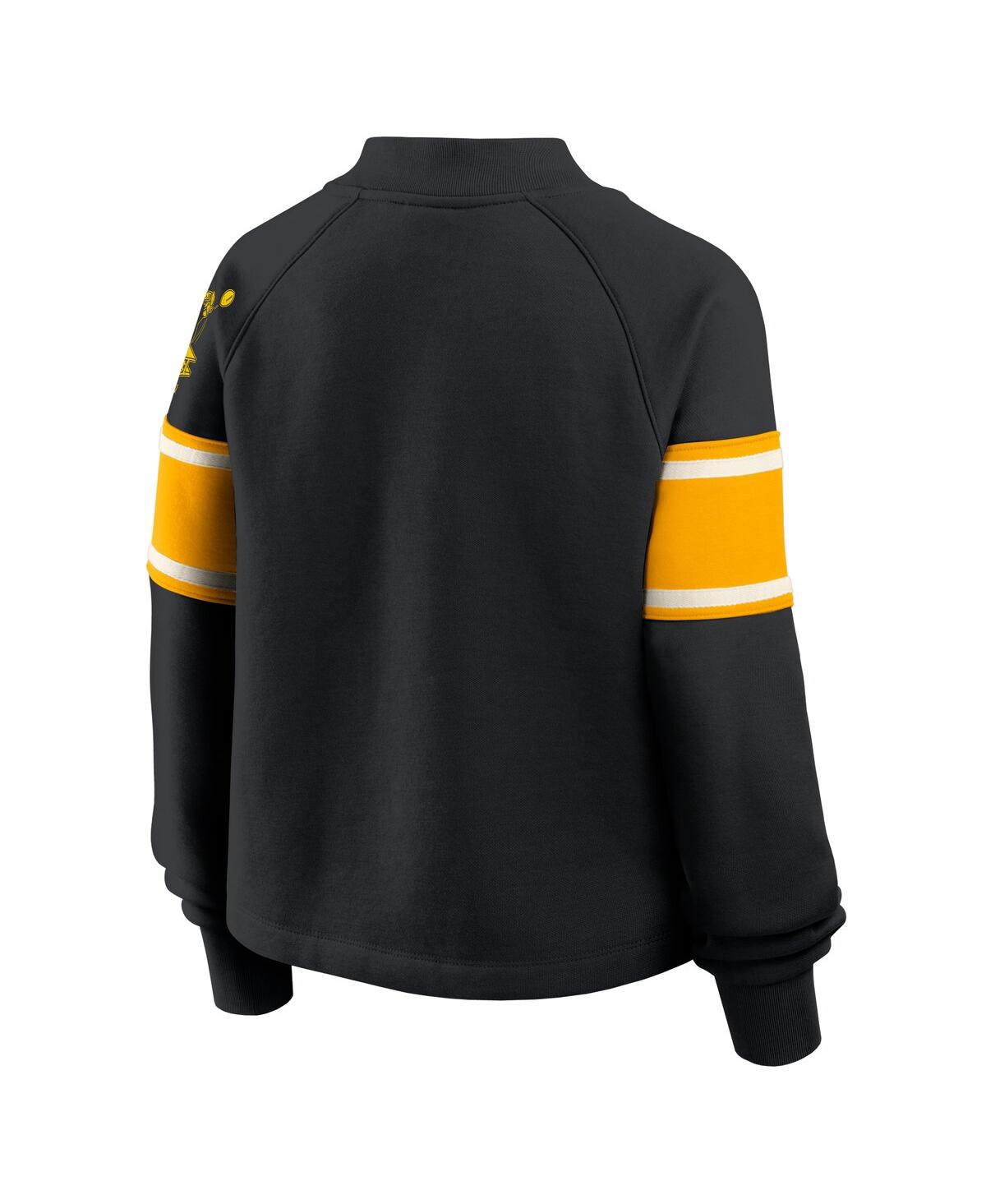Fanatics Women's Black Pittsburgh Steelers Oversized Hometown Toss Sweep Mock Neck Pullover Hoodie In Black